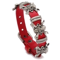 Bracciale punk in pelle rossa con teschio argentato e design con chiavi incrociate - Rosso Scuro
