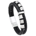Bracelet multicouche en cuir tressé noir pour homme avec perles argentées et fermoir aimant - Cuir Noir + Accessoires Couleur Acier