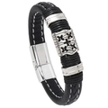 Bracciale in pelle intrecciata da uomo con chiusura magnetica in metallo stile punk vintage - Nero