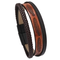 Bracciale multistrato in pelle fatto a mano con piuma incisa e chiusura magnetica nera - Arancione