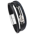 Bracciale multistrato da uomo in pelle nera con ciondolo a chitarra e chiusura magnetica - Nero