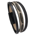 Bracciale multistrato in pelle fatto a mano con stampa piuma e chiusura magnetica - Grigio