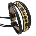 Bracciale etnico retrò a tre strati con goffratura floreale e cordino intrecciato - Cammello