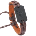 Bracciale punk in pelle intrecciata a mano con piastra in metallo e uccello inciso - Marrone Scuro