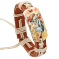 Verstellbares braunes Lederarmband mit handgewebtem Seil und Vintage-Liebes-Totem - Hellbraun