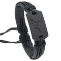 Bracciale punk da uomo in pelle nera intrecciata con chiusura regolabile e uccello - Nero