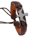 Pulsera de cuero trenzado a mano para hombre con un amuleto de pájaro plateado vintage - Marrón Oscuro
