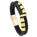 Bracelet tressé en cuir pour homme avec perles dorées et fermoir magnétique - Cuir Noir + Accessoires Dorés