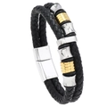 Bracelet pour homme en cuir tressé noir avec détails en métal doré et argenté et fermoir aimanté - Cuir Noir & Accessoires de Couleurs Mixtes