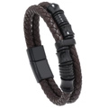 Bracelet pour homme en cuir marron tressé double couche avec fermoir magnétique noir - Cuir Brun + Accessoires Noirs