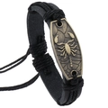 Bracciale retrò in pelle nera intrecciata a mano con rilievo di scorpione in bronzo - Nero