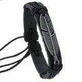 Pulsera de cuero trenzado con colgante de pluma de plata vintage para hombre y mujer - Negro