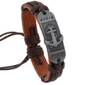 Bracciale nautico in pelle marrone con piastra ancora argento e incisione Brave - Marrone