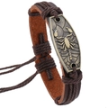 Bracciale da uomo in pelle retrò con ciondolo scorpione in bronzo e cordino intrecciato - Marrone
