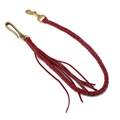 Catena per pantaloni in pelle rossa intrecciata con clip in bronzo e nappe punk - Rosso Scuro