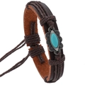 Retro geflochtenes Lederarmband in Braun mit Türkisstein und silberner Metallfassung - Braun
