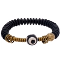 Ethnic handmade bracelet with black matte beads and evil eye charm in gold tone - Black