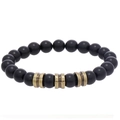 Retro handmade beaded bracelet with black natural stones and bronze alloy spacers - Black