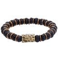 Handmade lava rock beaded bracelet with retro bronze cylinder tube on white background - Black