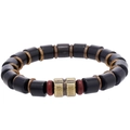 Handmade beaded bracelet for men with black wooden beads and vintage bronze accents - Black