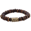 Handgefertigtes Kokosnussschalen-Perlenarmband mit Vintage-Bronze-Rohr und Gummizug - Dunkelbraun