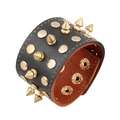 Pulsera ancha de cuero negro estilo punk rock con tachuelas doradas y puntas de metal - Negro