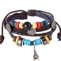 Multilayer bohemian leather bracelet with colorful beads and Eiffel Tower pendant charm - Multilayer Beaded Leather Style