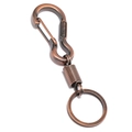 Vintage bronzen sleutelhanger met veerdetail en gegraveerde karabijnhaak - Antiek Rood Koper