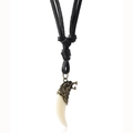 Pendaglio dente di lupo retrò su collana in pelle intrecciata nera per uomo stile vintage - Nero