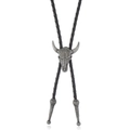 Vintage Western Bolo Tie mit silbernem Stierkopf Anhänger und schwarzer Kordel - Antiksilber
