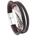 Vintage geflochtenes Lederarmband in Braun mit Silberfeder und Magnetverschluss - Braun
