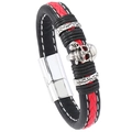 Pulsera punk de cuero trenzado para hombre con calavera y cierre magnético - Negro Rojo