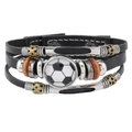 Handgemaakte leren voetbalarmband met zwarte bandjes en vintage metalen kralen - Voetbal Stijl A