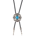 Verstellbare Bolo-Krawatte mit floralem Silberanhänger und blauem Türkisstein - Türkis