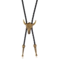 Retro Bullen-Bolo-Krawatte mit schwarzem Lederband und bronzefarbenem Metallanhänger - Bronze