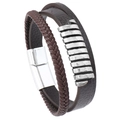 Bracciale multistrato in pelle intrecciata da uomo con chiusura magnetica in argento vintage - Marrone