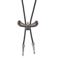 Vintage Bolo-Krawatte mit silbernem Adler-Schieber an einer schwarzen Lederkordelkette - Antiksilber