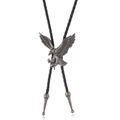 Retro-Adler-Bolo-Tie mit antikem Silberanhänger und schwarzer geflochtener Lederkordel - Antiksilber