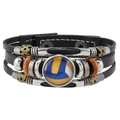 Meerlaagse lederen volleybalarmband voor fans met blauwe en gele kralen en zilveren accenten - Volleybal