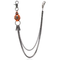 Cadena de cintura punk multicapa con detalles de cuero naranja y relieve de calavera - Cuero Naranja