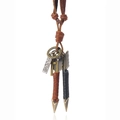 Retro leren ketting met dubbele pijl, verstelbaar touw en bedeltje - koffiekleur