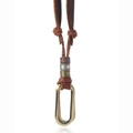 Retro adjustable genuine leather long sweater necklace with vintage bronze metal oval rings - Coffee