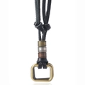 Retro double-ring pendant cowhide necklace with multi-tone metallic cylinders - Black