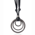 Retro ketting met concentrische ringen en verstelbaar zwart lederen koord - Zwart