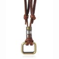 Retro double-ring pendant leather necklace with vintage bronze and silver metal accents - Coffee