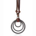 Verstelbare vintage meerlaagse lederen ketting met drievoudige metalen ringhanger - koffiekleur