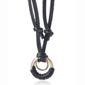 Collar vintage de cuero con anillos dobles de bronce y detalle envuelto en cuero - Negro