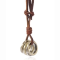 Collana regolabile in pelle marrone a più strati con anelli in metallo oro e argento - caffè