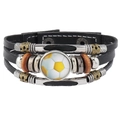 Pulsera multicapa de cuero negro con dije de fútbol y cuentas plateadas de estilo vintage - Fútbol Estilo B