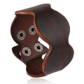 Vintage dark brown leather wide cuff bracelet with adjustable metal snap buttons - Retro Brown